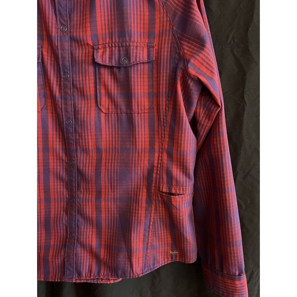 WOOLRICH‎ Women's Shirt size Med Plaid Purple/Red Long-Sleeve Vented Snap Front - Picture 4 of 10
